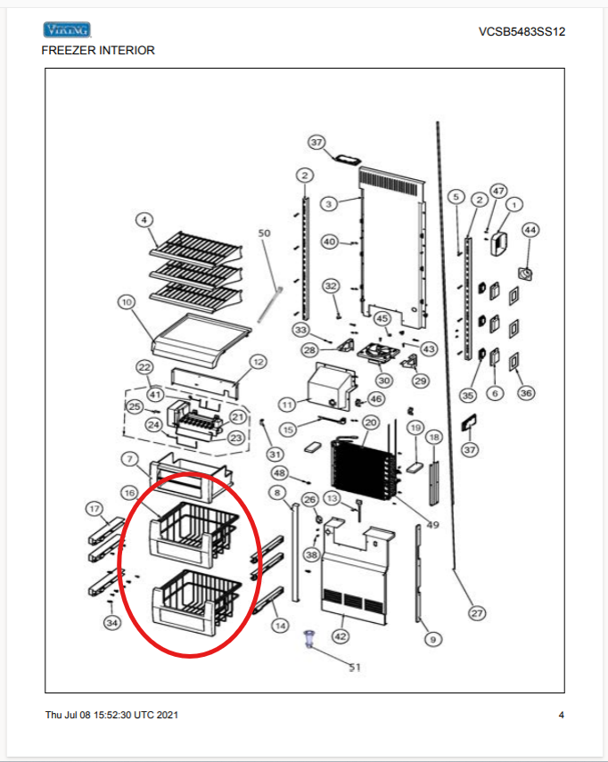 Viking PM910190 Freezer Basket Assembly, White, Price for each