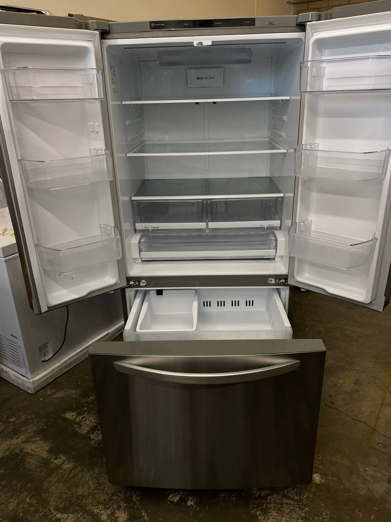 LG LRFCS25D3S 33 Inch 3-Door French Door Refrigerator with 25.1 Cu. Ft. Capacity, Spill Protector™ Glass Shelves, Door Cooling+, Print Proof, Multi-Air Flow System, Sabbath Mode, Smart Diagnosis, Ice Maker, UL Listed: Stainless Steel