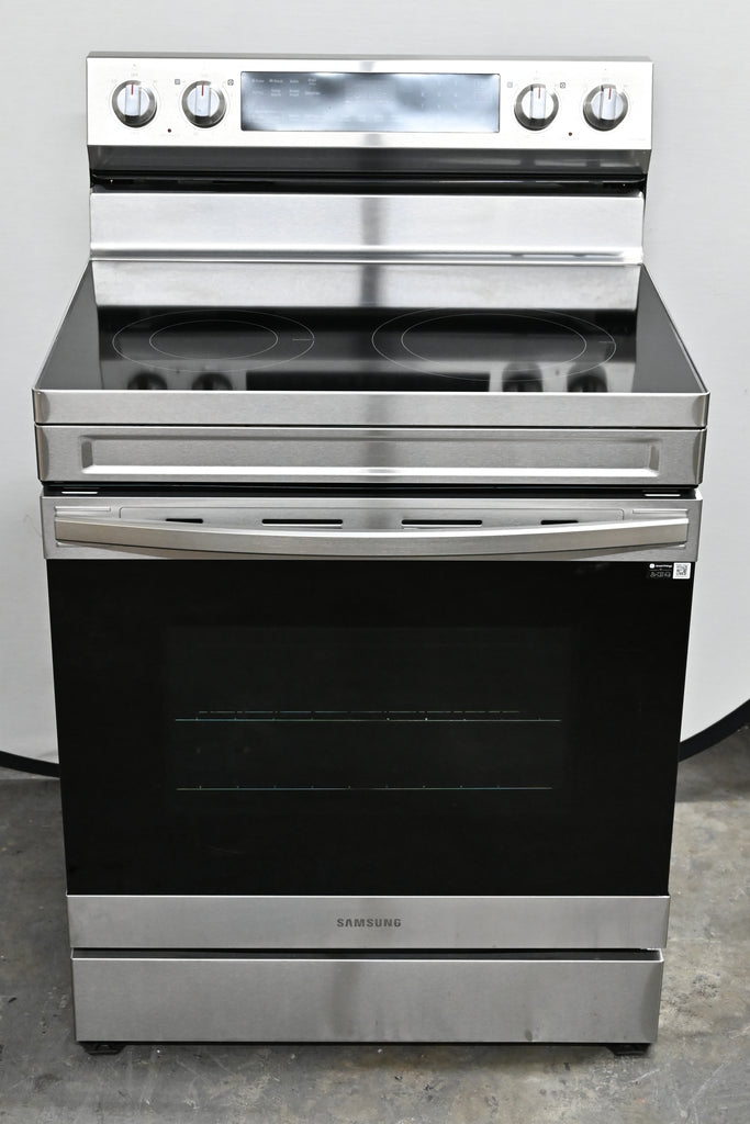 Samsung NE63A6511SS 30 Inch Freestanding Electric Smart Range with 5 Smoothtop Elements, 6.3 Cu. Ft. Capacity, Storage Drawer, Convection, No-Preheat Air Fry, Self+Steam Clean, Wi-Fi, Rapid Boil, and Star-K Certified: Fingerprint Resistant Stainless Steel