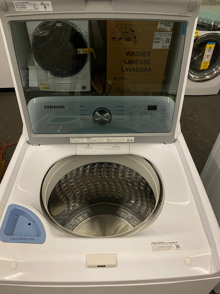 Samsung WA45T3200AW 27 Inch Top Load Washer with 4.5 Cu. Ft. Capacity, Vibration Reduction Technology+, Diamond Drum Interior, Smart Care, 8 Wash Cycles, Quick Wash, and Self Clean: White