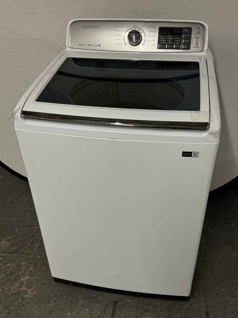 Samsung WA50M7450AW 27 Inch Top Load Washer with Self Clean, Soft-Close Lid, Smart Care, ENERGY STAR®, VRT Plus™ Technology, 3-Tray EZ Drawer Dispenser, 11 Wash Cycles, Quick Wash and 5.0 cu. ft. Capacity