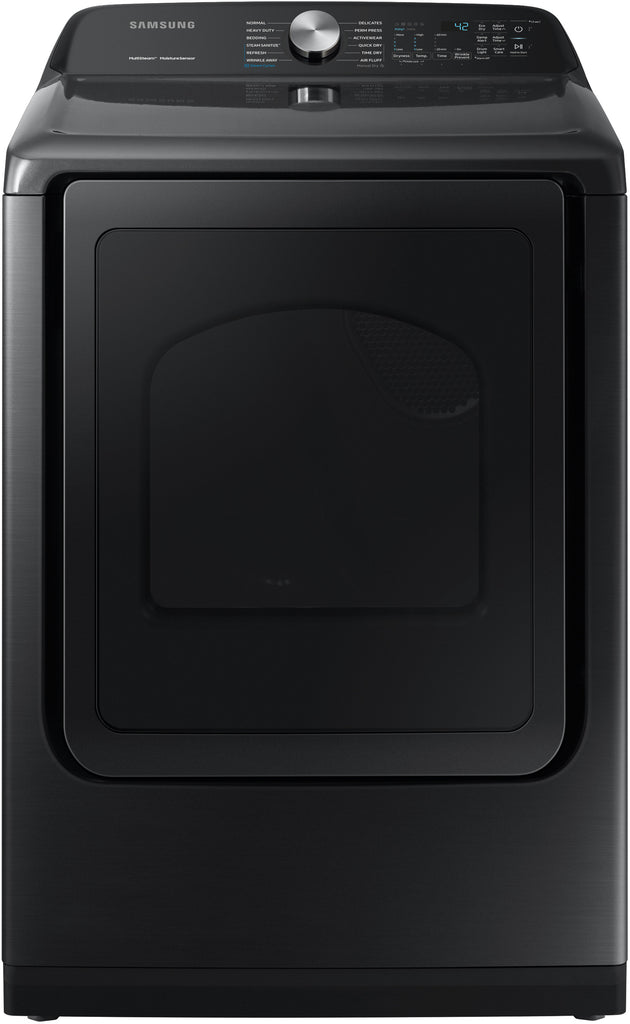 Samsung DVG50R5400V 27 Inch Gas Dryer with 7.4 Cu. Ft. Capacity, Smart Care, Internal Drum Light, Reversible Door, Lint Filter Indicator, 12 Dry Cycles, Sensor Dry, Steam Sanitize+, Bedding, Damp Alert: Fingerprint Resistant Black Stainless Steel