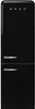 Smeg 50's Retro Design FAB32URBL3 24 Inch Freestanding Bottom Mount Refrigerator with 11.69 Cu. Ft. Total Capacity, 3 Adjustable Glass Shelves, 3 Freezer Drawers, Temperature Alarm, LED Internal Light, and ENERGY STAR Certified: Black, Right Hinge