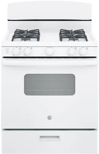 GE JGBS10DEMWW 30 Inch Freestanding Gas Range with 4 Sealed Burners, 4.8 cu. ft. Oven Capacity, Broiler Drawer, Heavy-Duty Grates, Standard Clean Oven, Front Controls, LP Conversion Kit, CSA Certified, and ADA Compliant: White