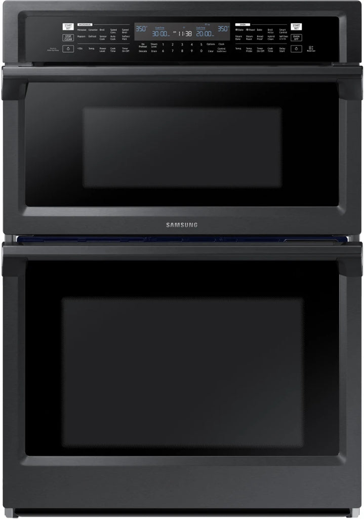 Samsung NQ70M6650DG 30 Inch Smart Combination Electric Wall Oven with Wi-Fi, Dual Convection, Steam Cook, Speed Cook, 7 cu. ft. Total Capacity, Temperature Probe, Rapid Preheat, Self-Clean, and Sabbath Mode: Black Stainless Steel