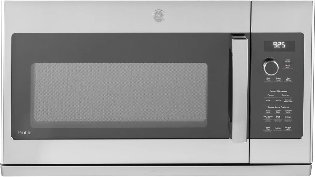 GE PVM9225SRSS 30 Inch Over-the-Range Microwave with 2.2 cu. ft. Capacity, 4 Speed 400 CFM Range Hood, Extendable Slide-out vent, Sensor Cooking, Chef Connect, Steam Clean, Dial and Touch Controls, and LED Lighting: Stainless Steel