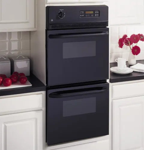 GE JRP28BJBB 24 Inch Double Electric Wall Oven with 2.7 cu. ft. Upper Oven, SmartSet Controls and and 2.7 cu. ft. Lower Oven: Black