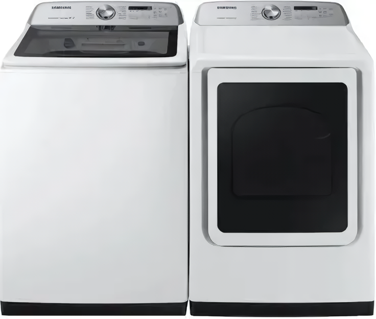 Samsung BESPOKE SAWADRGAW5400 Side-by-Side Washer WA50R5400AW & Dryer DVG50R5400W Set with Top Load Washer and Gas Dryer in White