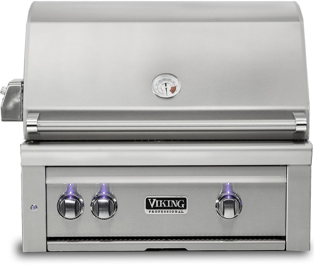 Viking 5 Series VQGI5301NSS 30 Inch Built -In Grill with ProSear 2™ Burner, Rotisserie, Blue LED Knobs, Halogen Grill Lights, Smoker Box, Temperature Gauge, Ceramic Briquettes and 840 sq. in. Cooking Area: Natural Gas