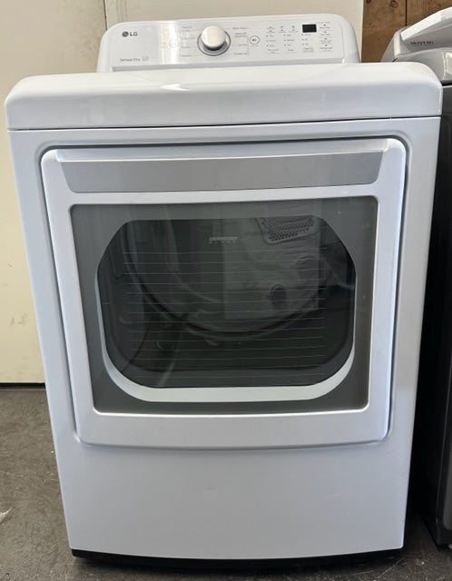 LG DLE7150W 27 Inch Electric Dryer with 7.3 Cu. Ft. Capacity, Sensor Dry, FlowSense™ Duct Clogging Indicator, LoDecibel™ Operation, Aluminized Alloy Steel Drum, Smart Diagnosis™, 8 Dryer Programs, Wrinkle Care, Speed Dry, and ENERGY STAR® Certified