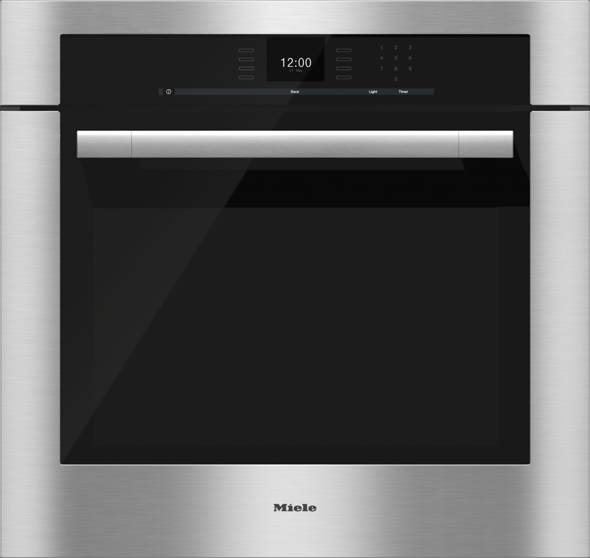 Miele ContourLine SensorTronic Series H6580BP 30 Inch Single Electric Oven with 4.6 cu. ft. Convection Oven, Self-Cleaning, 18 Operating Modes, Roast Probe and MasterChef Programs: Clean Touch Steel with ContourLine Handle