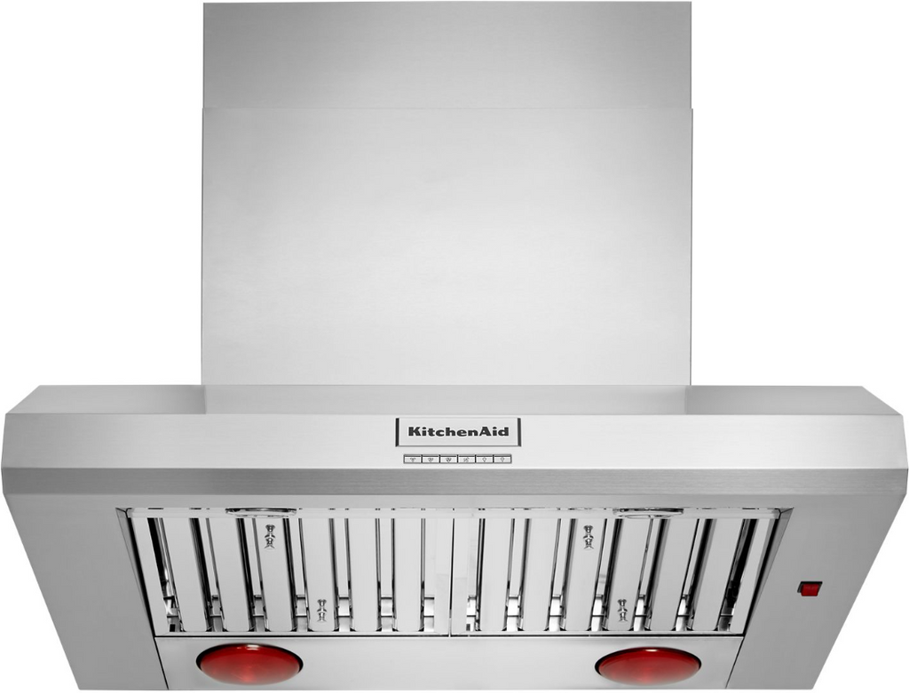 KitchenAid Commercial-Style KVWC956KSS 36 Inch Wall Mount Canopy Range Hood with Four-Speed Fan, 585/1,170 CFM Motor Sold Separately, Push Button Control, LED Lights, Food Warming Lamps, Stainless Steel Baffle Filters, Power Boost.