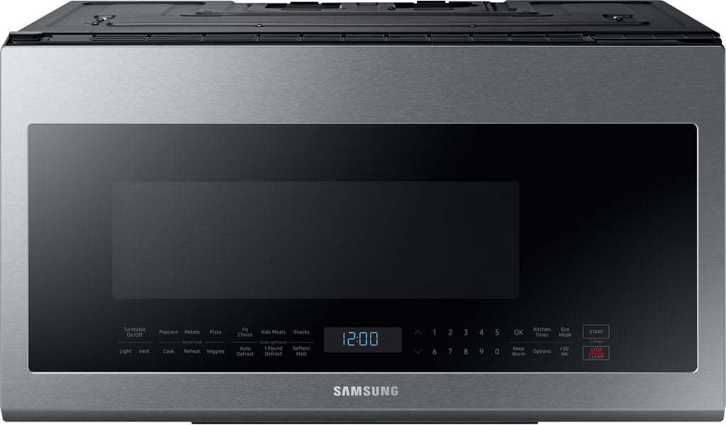 Samsung ME21M706BAS 30 Inch Over-the-Range Microwave with 2.1 Cu. Ft. Capacity, 4-Speed 400 CFM Ventilation, Sensor Cook, Ceramic Enamel Interior, Glass-Touch Controls, Cooktop Lighting, Eco Mode, Auto Cook: Fingerprint Resistant Stainless Steel