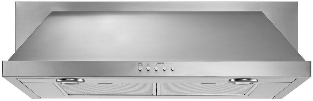 Whirlpool UXT5536AAS 36 Inch Under Cabinet Range Hood with 3-Speed/400 CFM Blower, Push-Button Controls, Halogen Lighting, Removable Washable Grease Filters, Convertible to Recirculating, and 8 Sones Sound Level: Stainless Steel